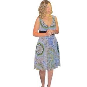London Times Medallion Print Tie Waist Dress